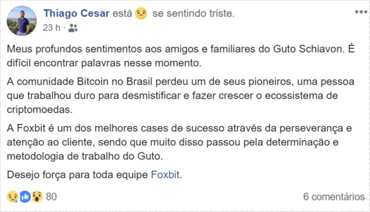 Thiago Cesar's social midia message